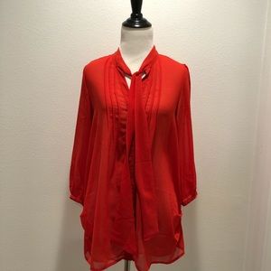 Forever 21 Red Orange Sheer Blouse, Size Small